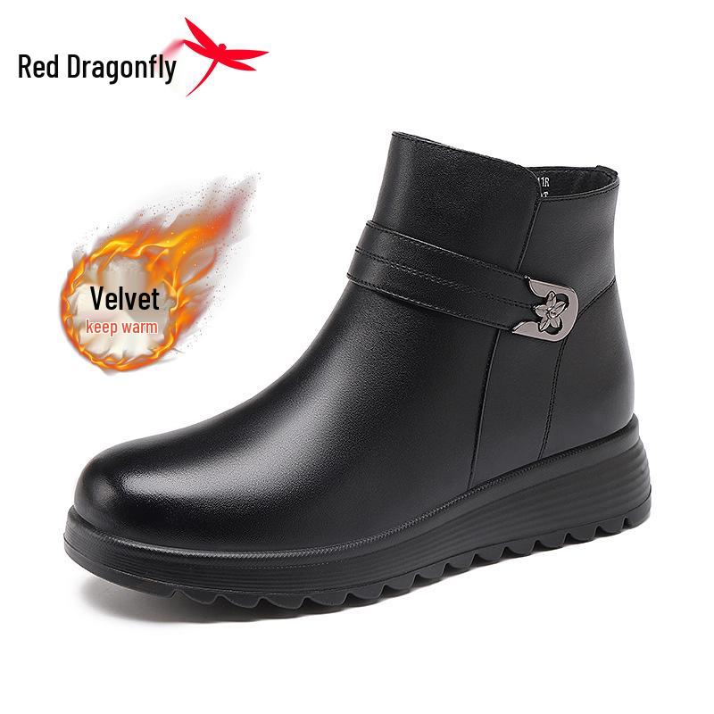 Red Dragonfly Women s Thick-Soled Winter Boots - Genuine Leather, Plus Velvet, High-Top Size 35