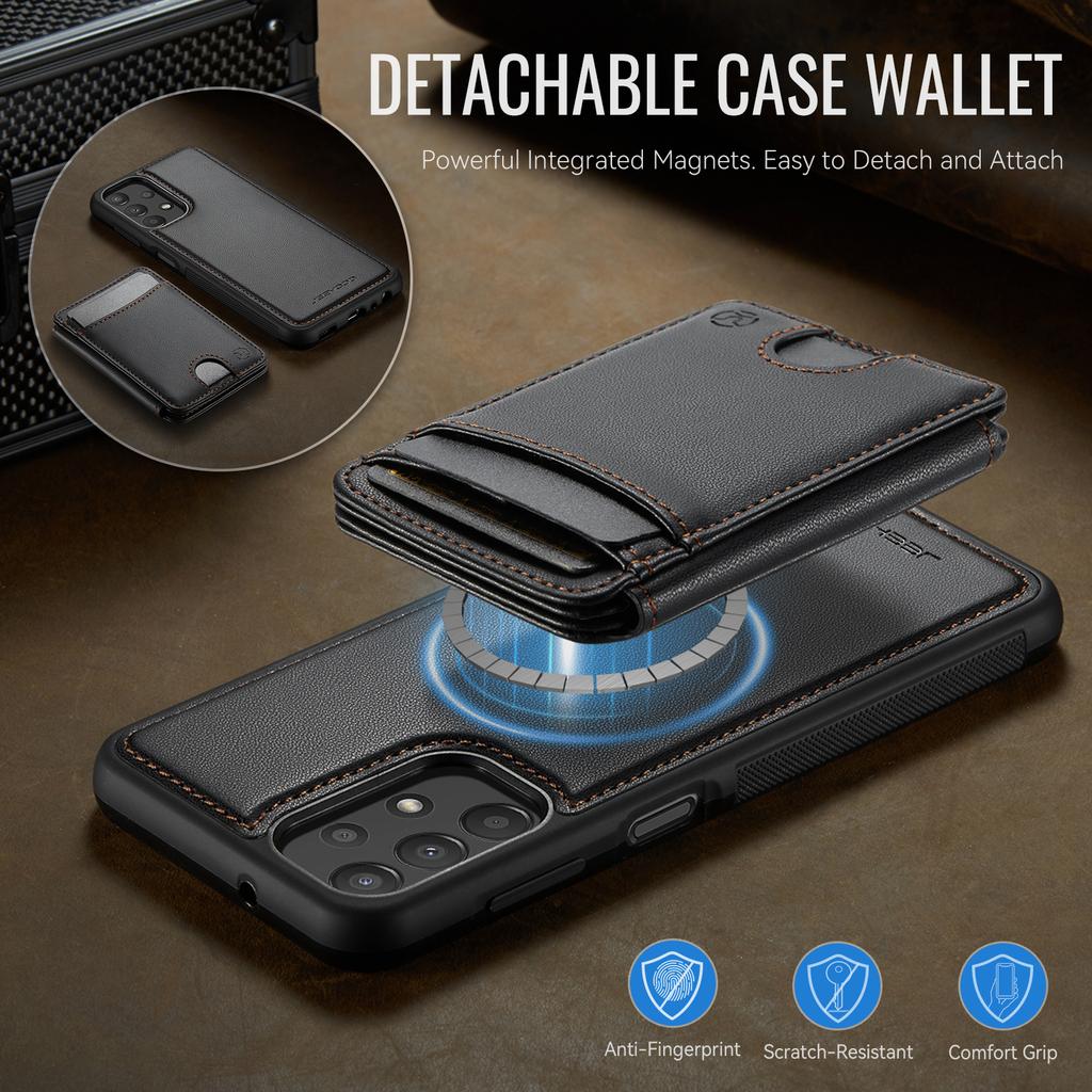 For Samsung Galaxy A13 4G/Galaxy A13 5G Magnetic Case JEEHOOD J10 Leather Back Phone Cover with Detachable Card Holder Kickstand