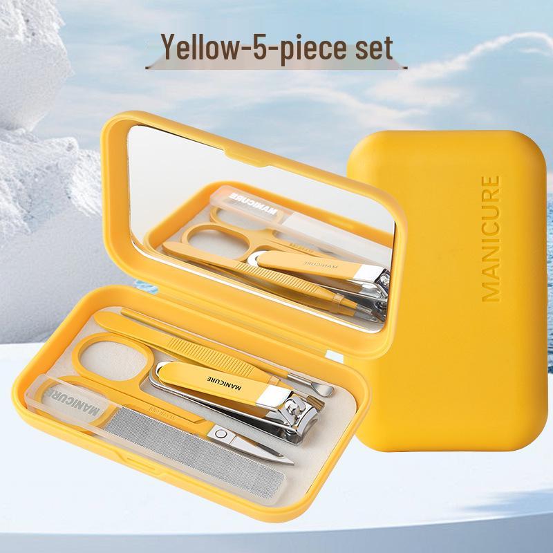Portable Nail Clippers & File Set with Mirror and Ear Pick Manicure Tools 5-Piece Set with Mirror