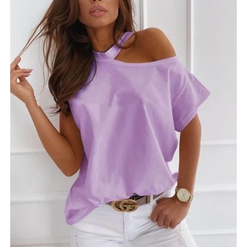 Pure Color Hang Neck Fashion Casual Short-sleeved T-shirt