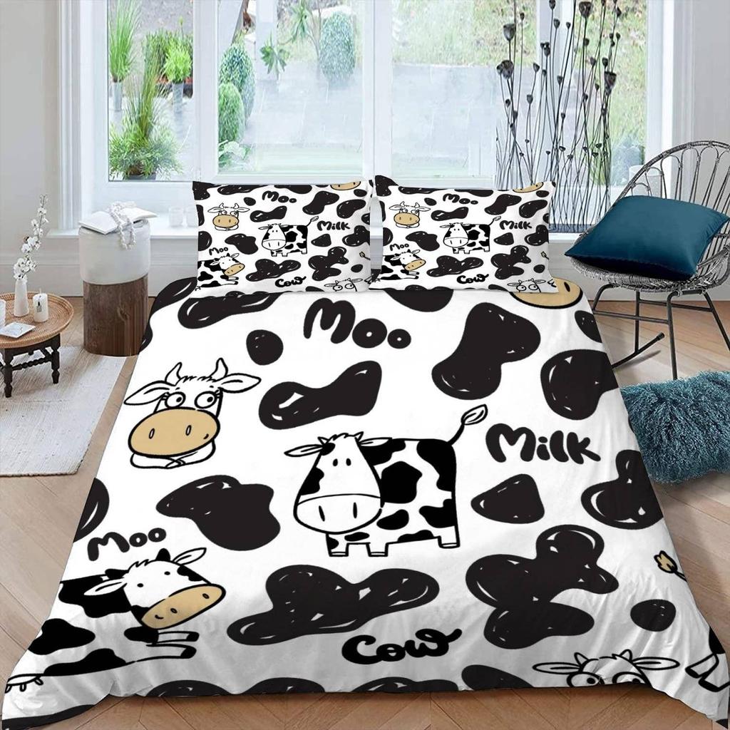 Cute Cows Duvet Cover Set Kawaii Farm Animal Bedding Set Microfiber Floral Comforter Cover Twin King For Kids Boys Girls Decor