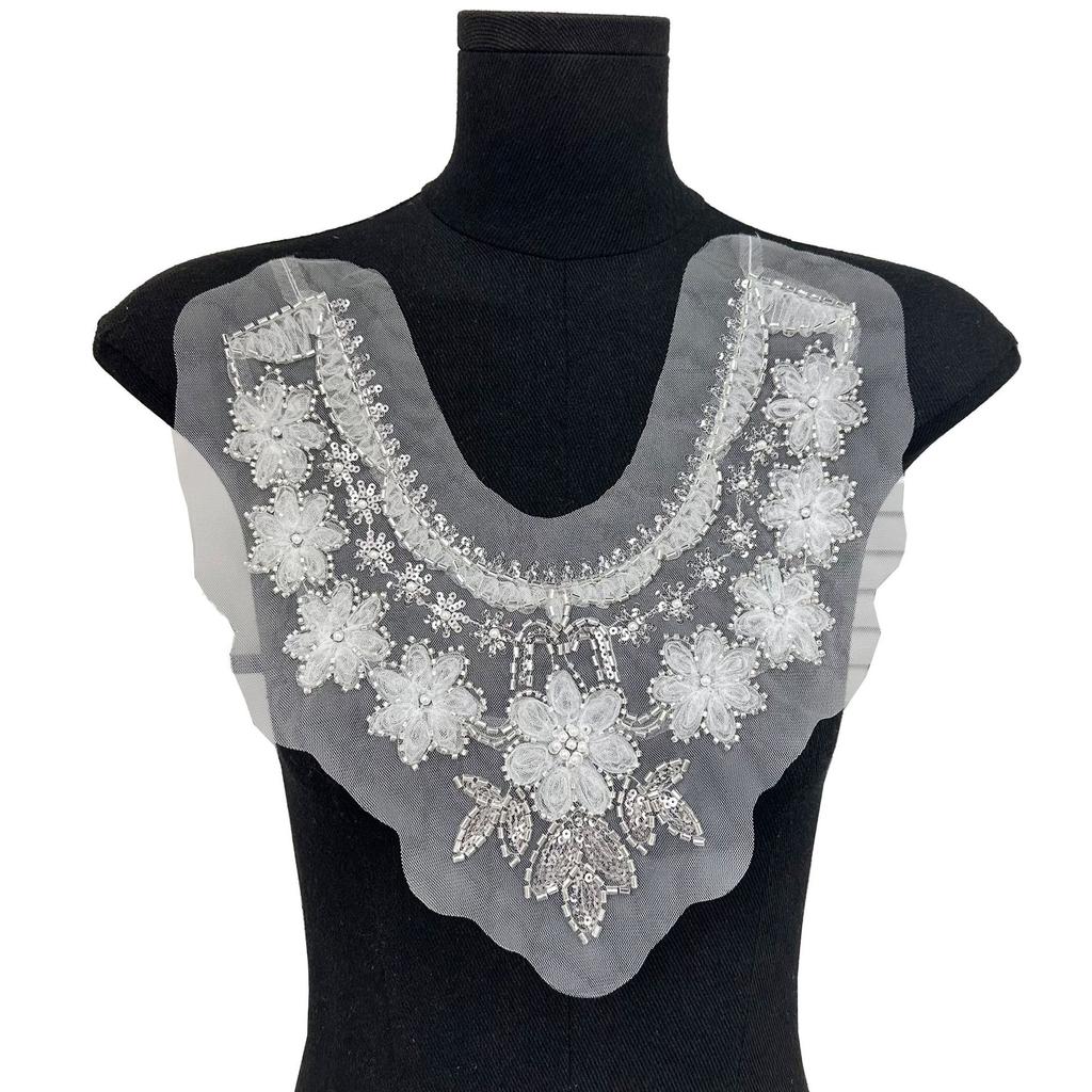 Mesh Heavy Industry Embroidery Bead Sequins Flower Lace Front Piece Collar Flower Diy Handmade Accessories Decorative Cloth Stickers Accessories