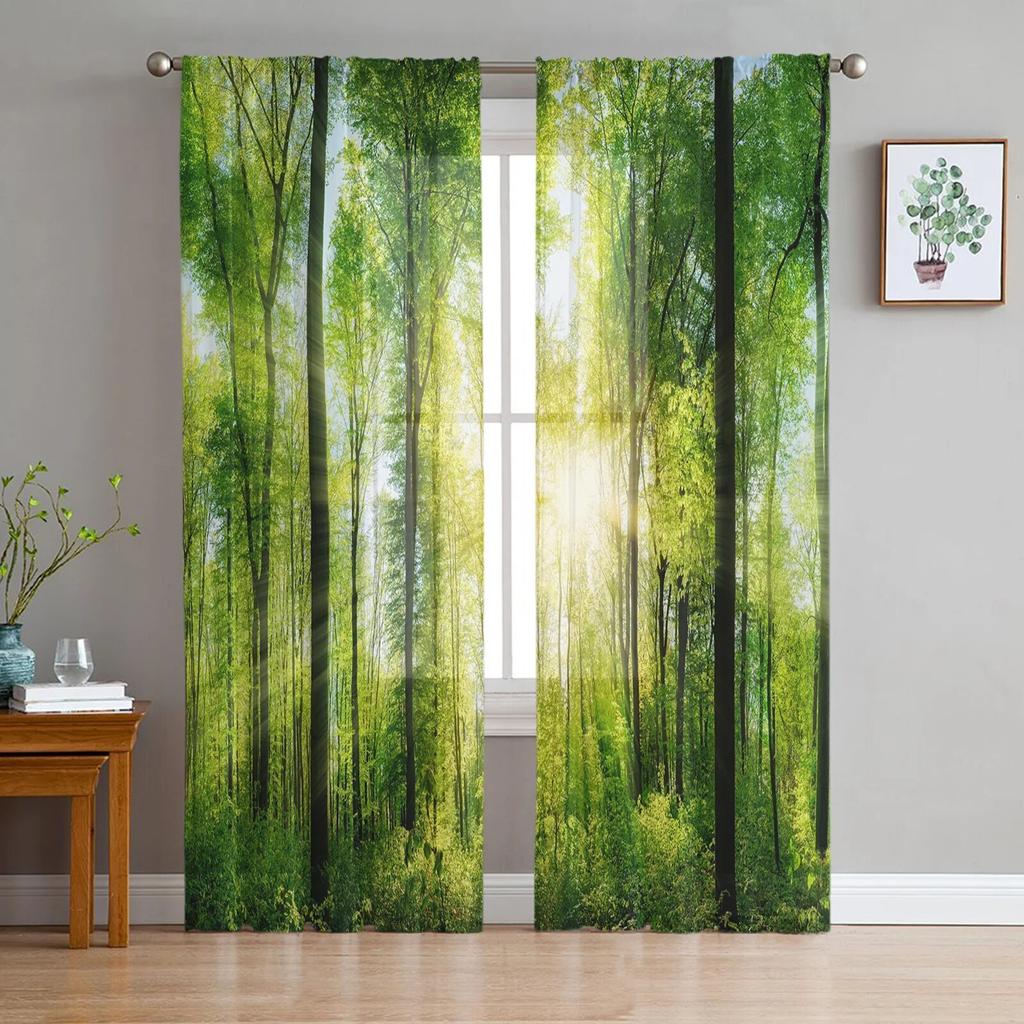 Woods Sunshine Dense Modern Printed Tulle Curtains for Bedroom Balcony Window Decor Creative Fashion Home Sheer Curtain
