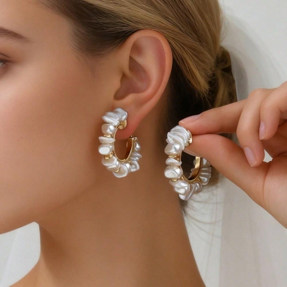 Gold Color Circle Hoop Earrings Imitation Pearl Jewelry for Women Party Daily Wear