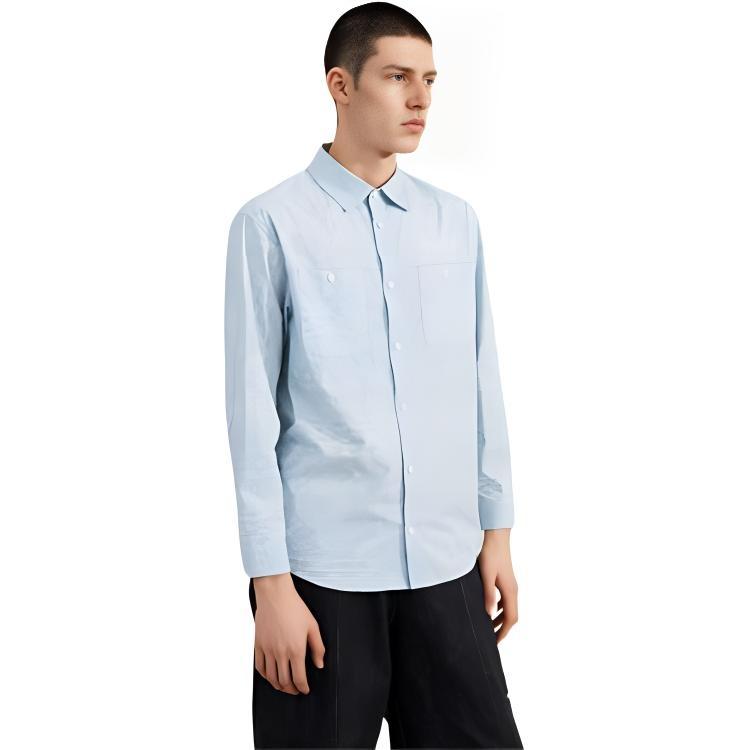 Li Ning Embroidered Loose Fit Button Logo Casual Shirt Men Shirts Mist-Blue ASHR063-2