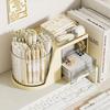 2-In-1 Rotating Pen Holder Rotating Desktop Organizer Storage Box With Drawer Plastic Pen Holder Cosmetic Storage Box