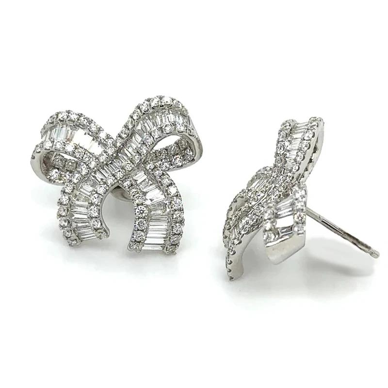 Sparkling Bow Design Stud Earrings Female Charming Elegant Piercing Accessories Graceful Exquisite Sweet Party Jewelry