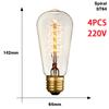 4Pcs Dimmable Retro Edison Light Bulb E27 AC220V 40W Vintage Industrial Decor Filament Bulb Lamps A19 ST64 T10 T45 G80 G95 G125
