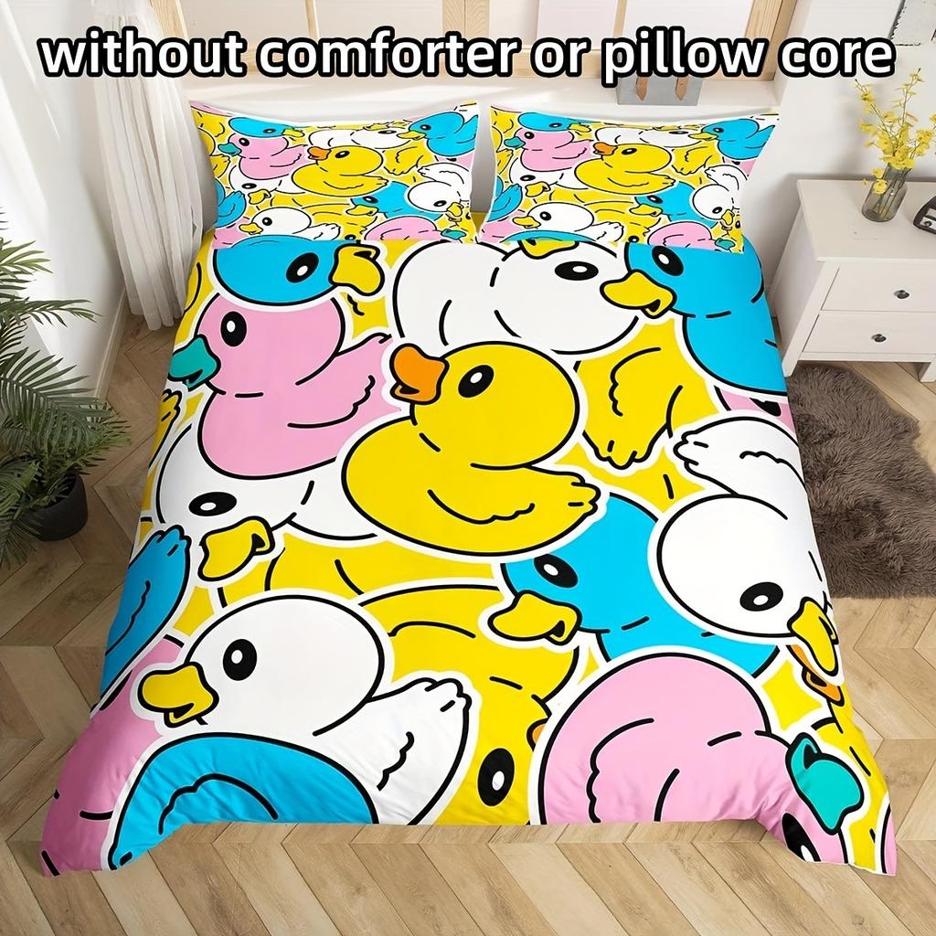 Cute Little Yellow Duck Duvet Cover Children'S Bedroom Decorative Bedding Three-Piece Digital Printing Quilt Cover