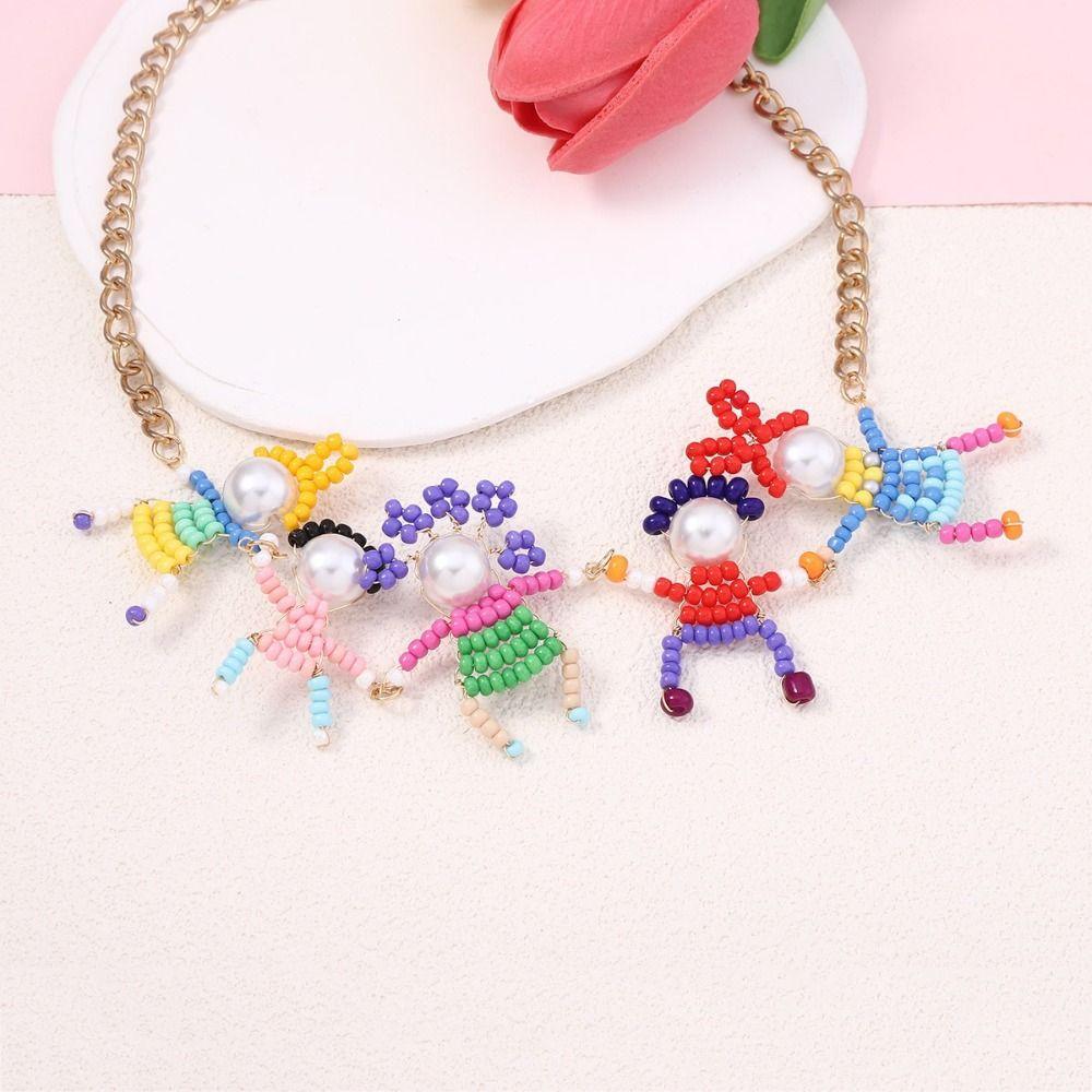 Imitation Pearls Cartoon Beads Chokers 3D Character Collar Beaded Neck Chain Character Chokers Necklaces Elegant Design