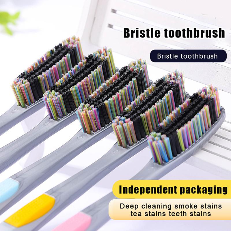 1/5 buc Periuță de dinți cu peri cu cap mare Adult Anti-alunecare Design lat Curățare orală profundă Îndepărtarea petelor de pe dinți și a petelor de fum