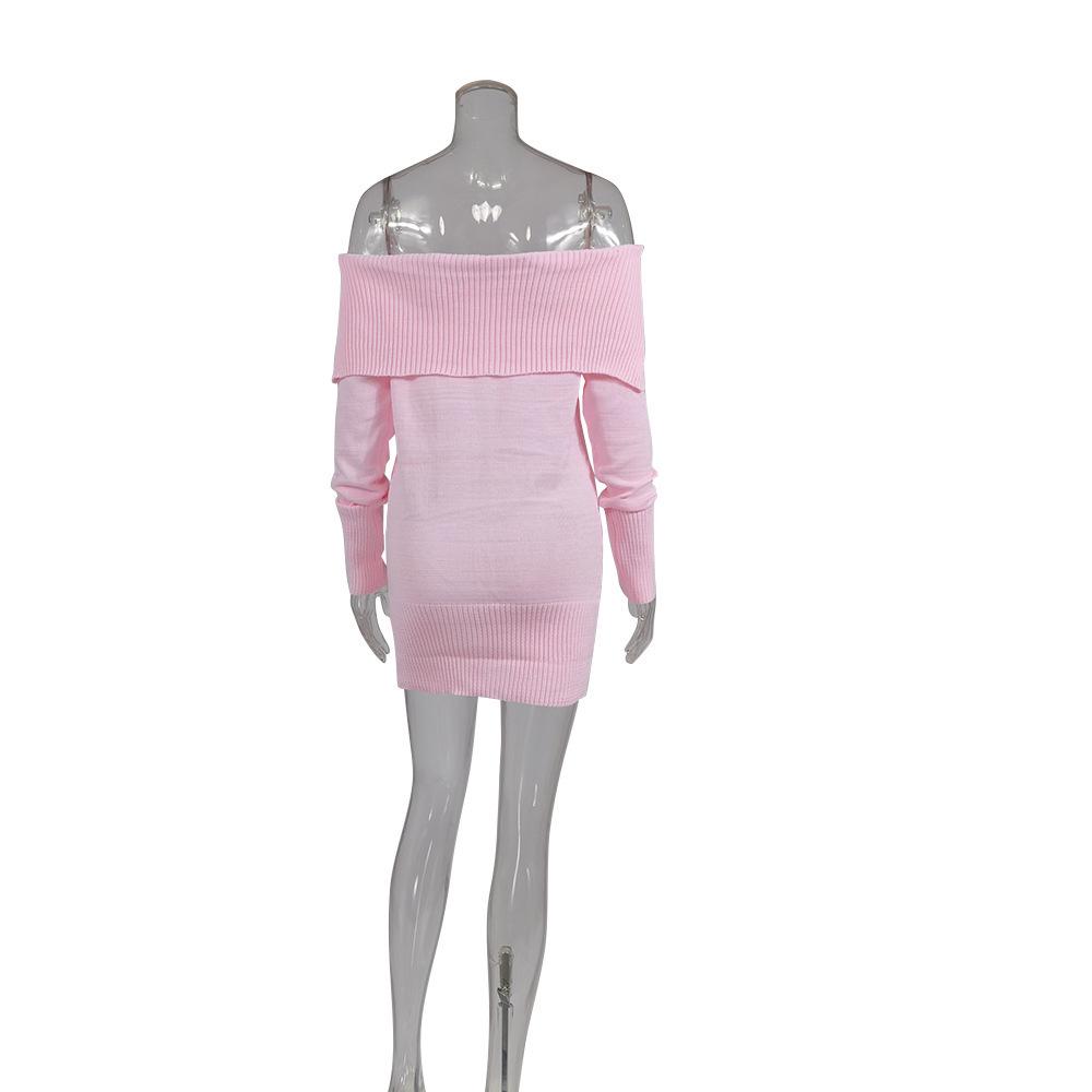 **Europäisches sexy eng anliegendes Strickkleid Herbst/Winter 2026**: Damen-Ein-Schulter-Pullover**