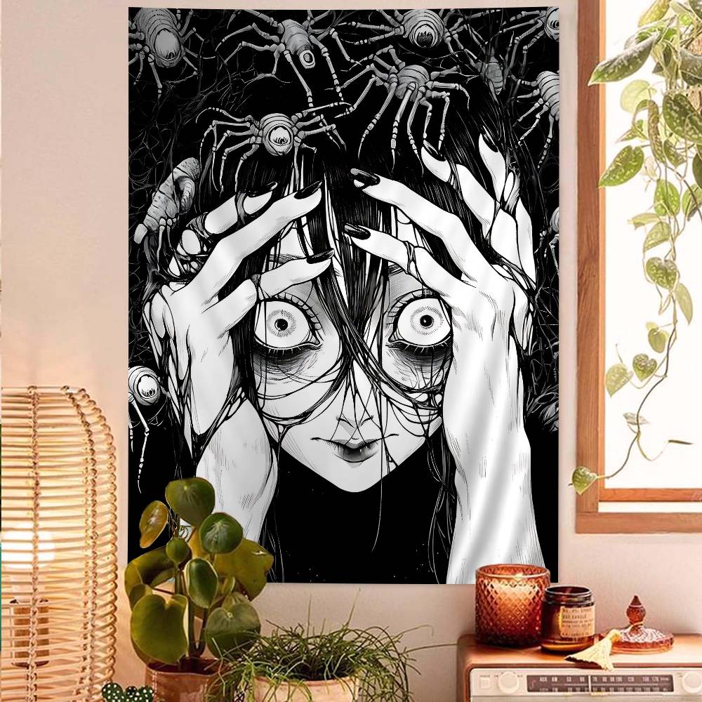 Japan Anime Junji Ito Cartoon Wandteppich Kunst Science-Fiction Zimmer Heimdekoration Wandbehang Blätter