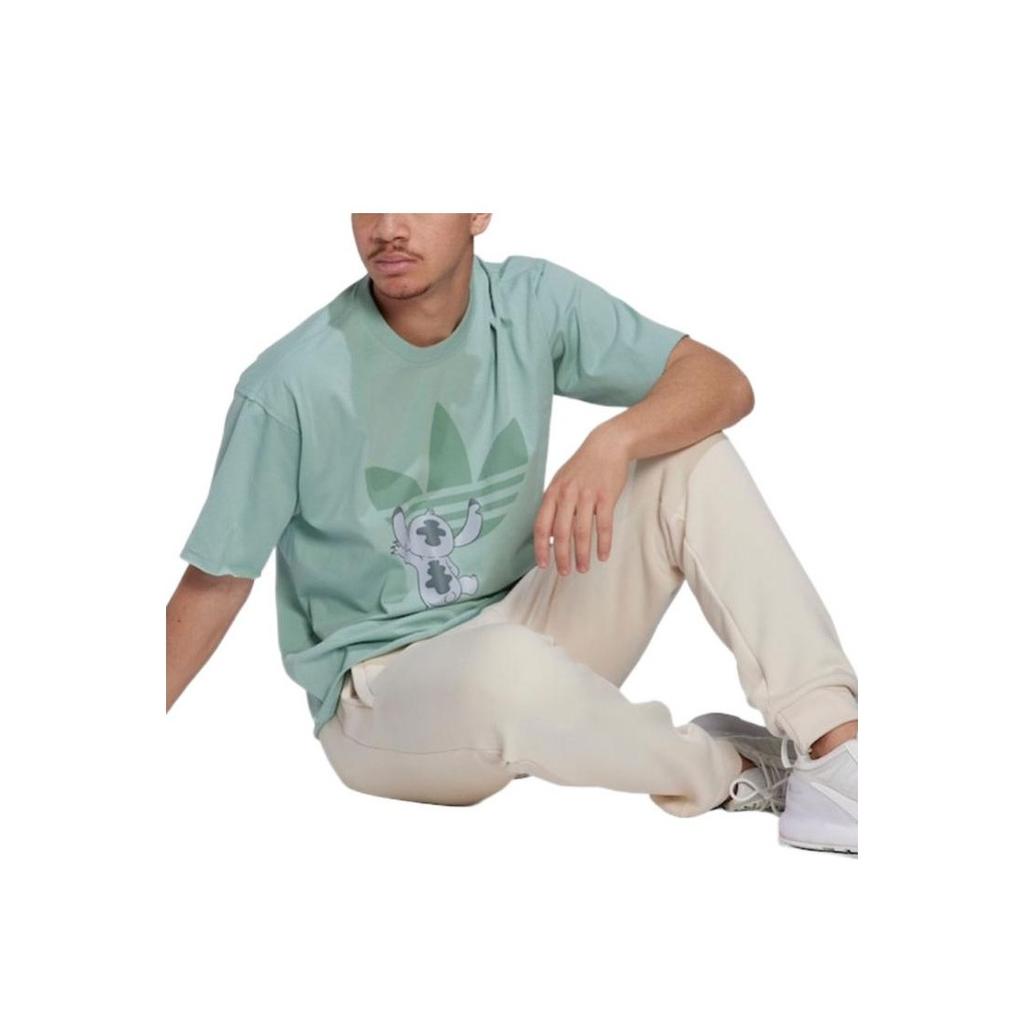 Adidas Originals X Disney Stitch Graphic Print Straight Cut Short Sleeve T-Shirt Unisex Tops Light-Green HT3951