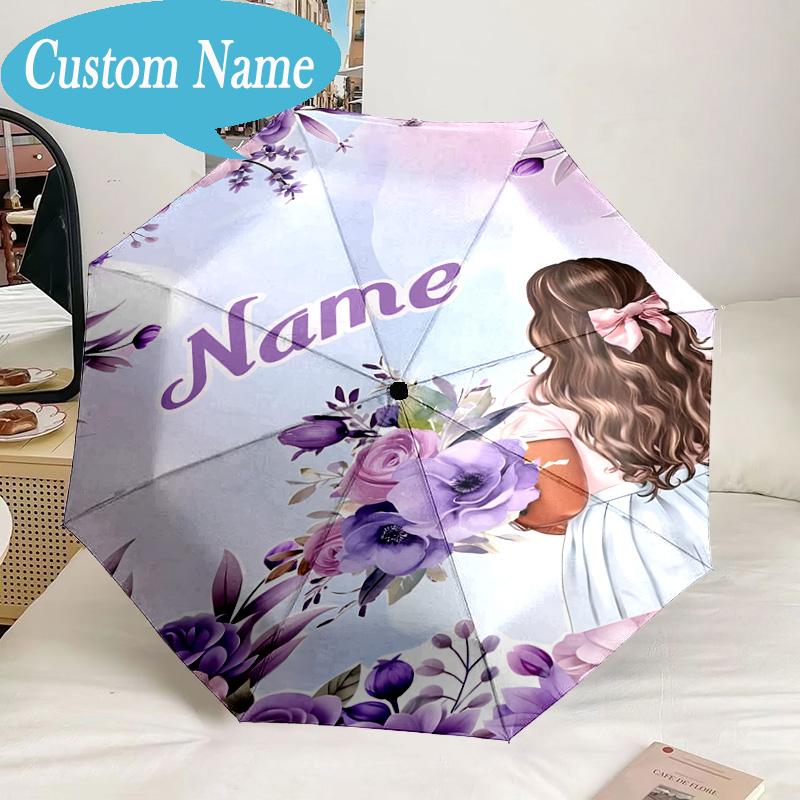 Custom Name Umbrella Floral Princess Umbrella 8-Frame for Travel, Camping, Casual Lightweight Portable, Essential for Family Gifts