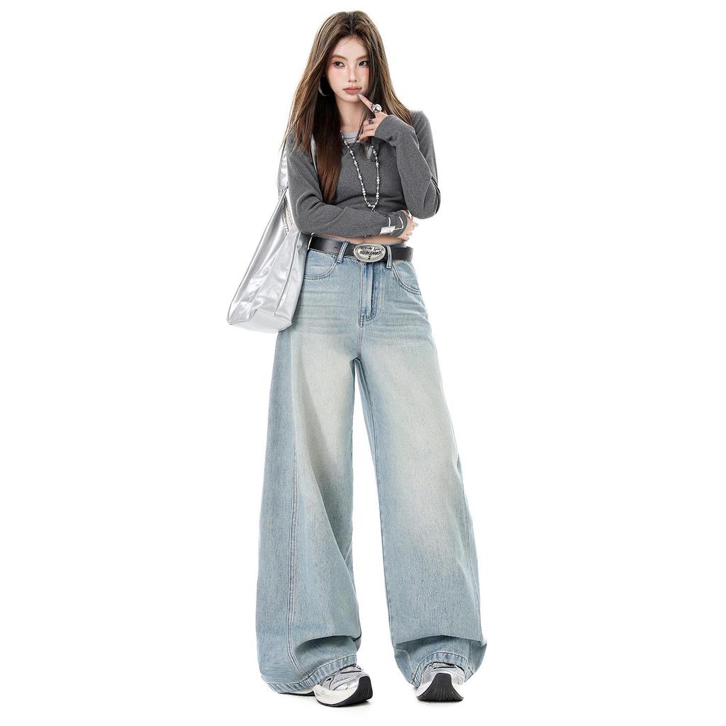 High Street Style Damen Weite Jeans - Frühling/Herbst 2026 Bodenlang Lockerer Schnitt
