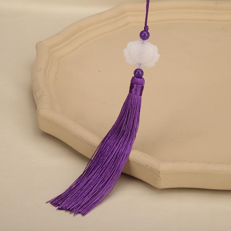 Double-Sided White Jade Lotus Tassel Fan Pendant - Antique Decoration Accessory
