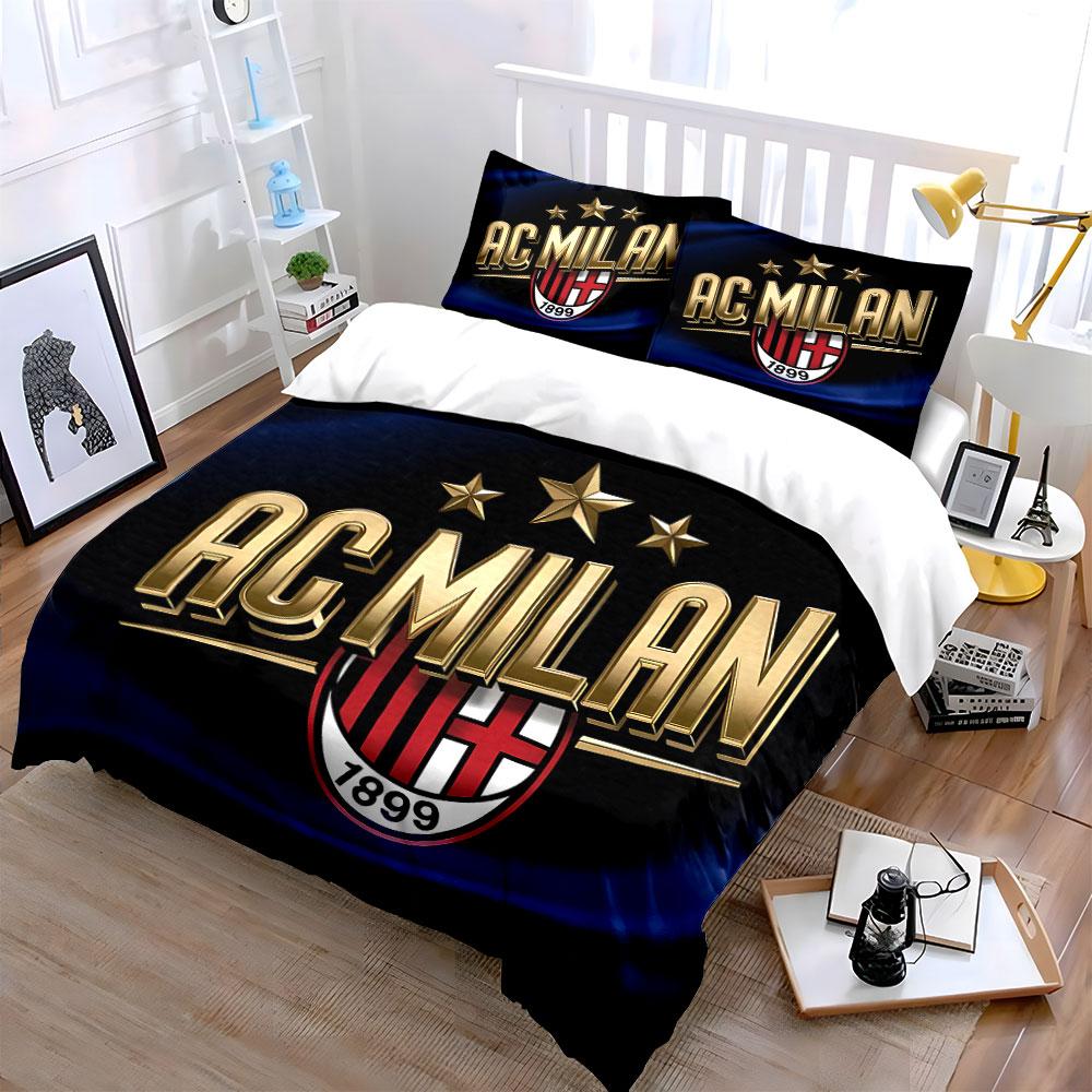 Set Design Logo AC Milan Set Biancheria da Letto Copripiumino Set Copripiumino Federe (1*Copripiumino 2*Federe, senza piumino)