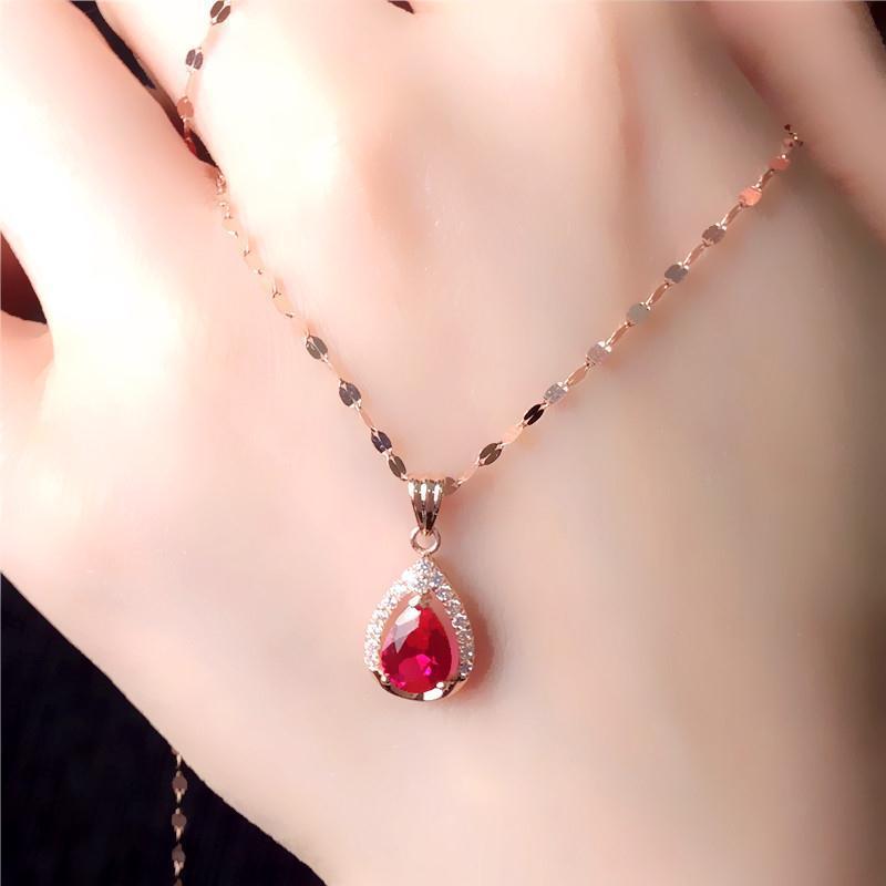 Color Gold Purple Gold Water Drop-Shaped Redstone Pendant Rose Gold-Plated Exquisite Light Luxury Necklace Women