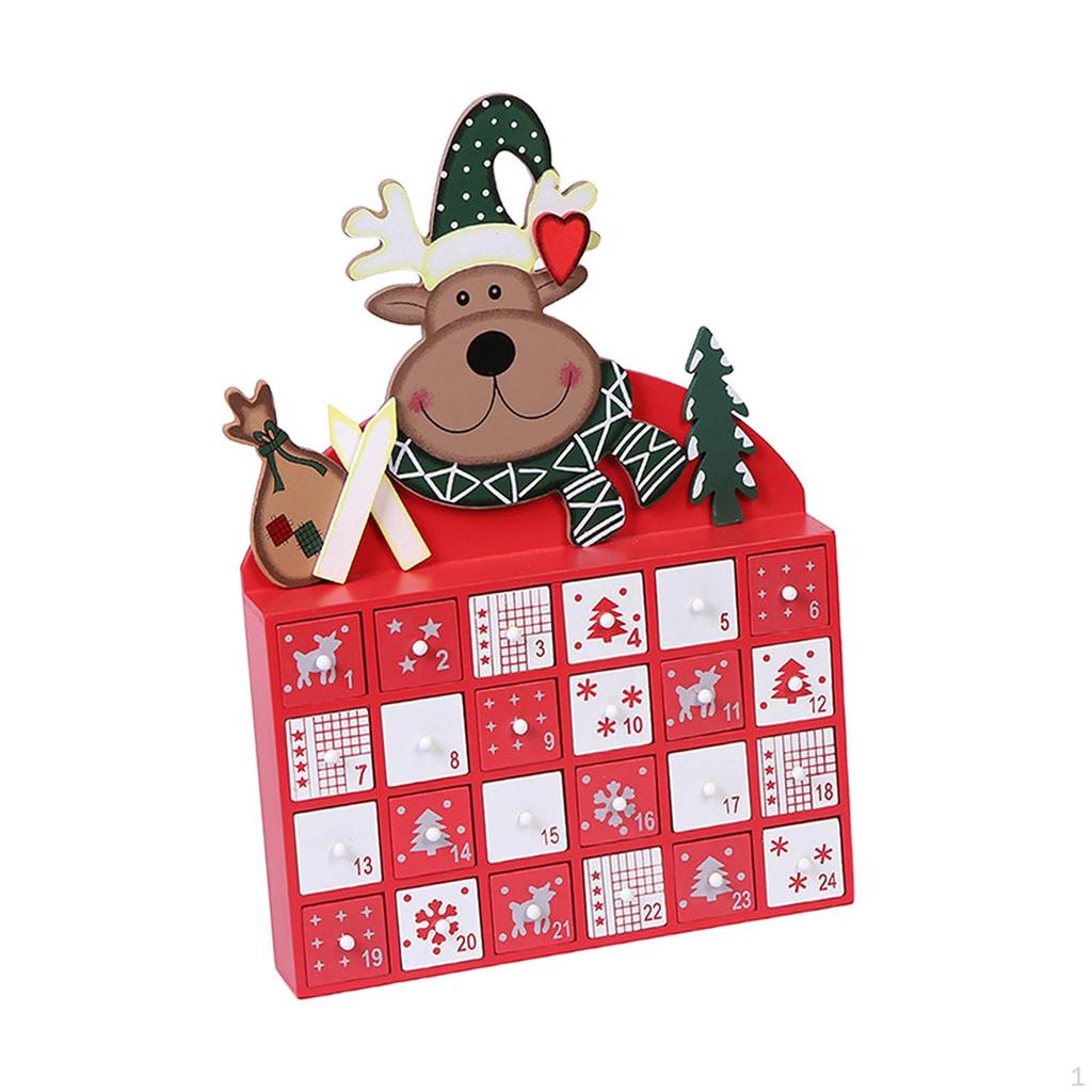 Fillable Advent Calendar Candy Organizer Reindeer Pattern Wood for Desktop Holiday Decoration