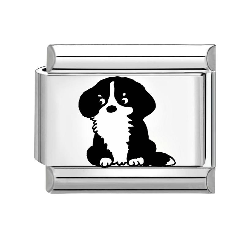 Laser Engraving Black Cartoon Cute Cat Dog DIY Italian Charm Links Fit 9mm Stainless Steel Bracelet Women Jewelry Making Gifts
