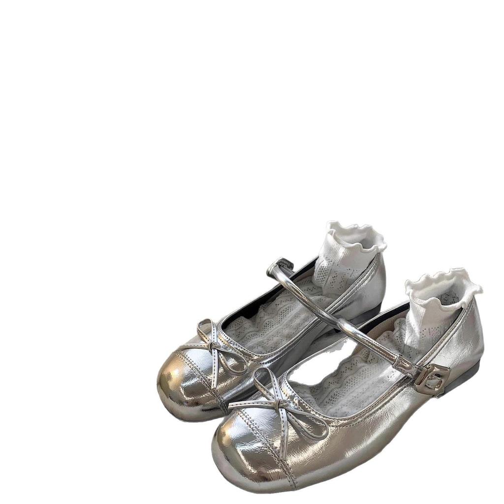 French silver light mouth ballet Mary Jane single shoes women's spring new flat bottom with skirt jk small leather shoes