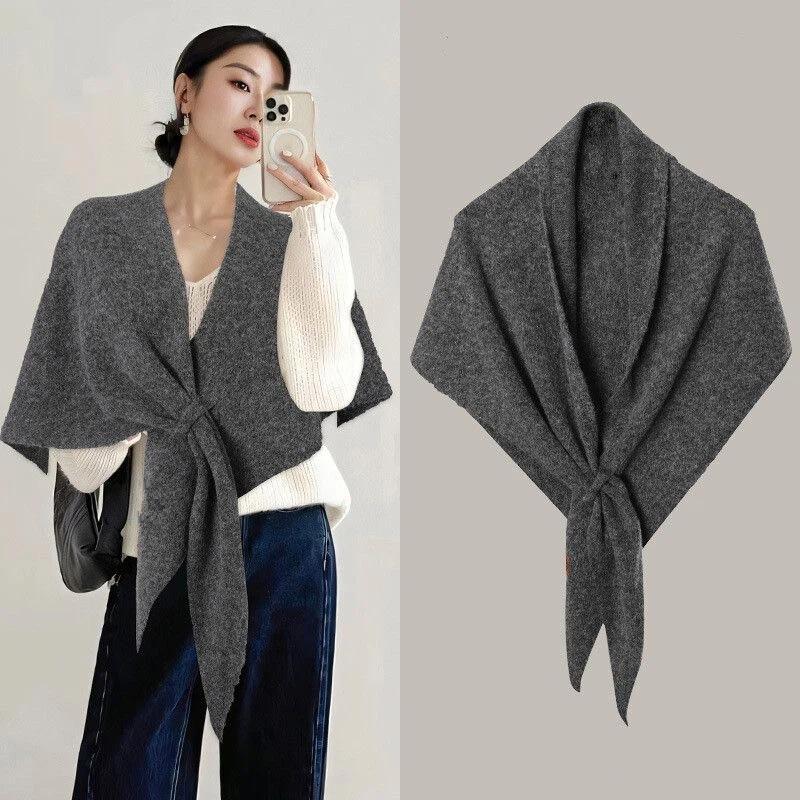 Winter Women Shawl Wraps Cardigan Cape Wool Blend Triangle Shawl Scarf Thickened With Knitted Warm Shoulder