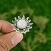Mothers day Sale Sterling Silver Natural Rainbow Moonstone Flower Promise Ring