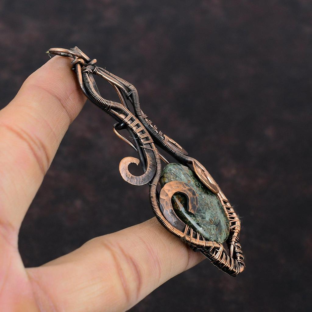 Spessartine Garnet In Limestone Pendant Copper Wire Wrapped Gemstone Jewelry Handmade Pendant Copper Pendant Gift For Him Wire Wrap Pendant