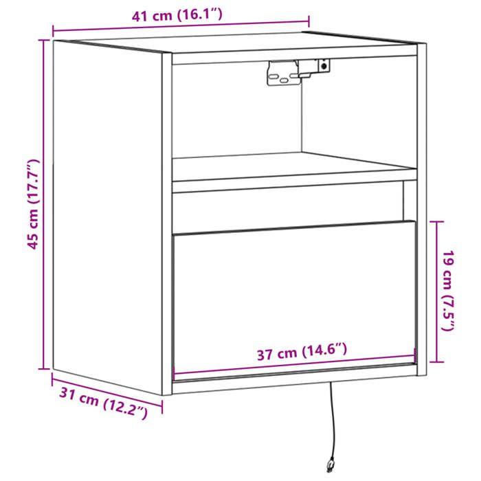 VidaXL Meuble TV mural avec lumières LED chêne fumé 41x31x45 cm, meuble TV suspendu au mur, unité TV flottante, support TV 852321