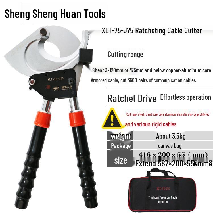 Steel Ratchet Cable Cutter Pliers for Copper, Aluminum, and Strand Cables (Models J40, J52, J75, J95, J130)