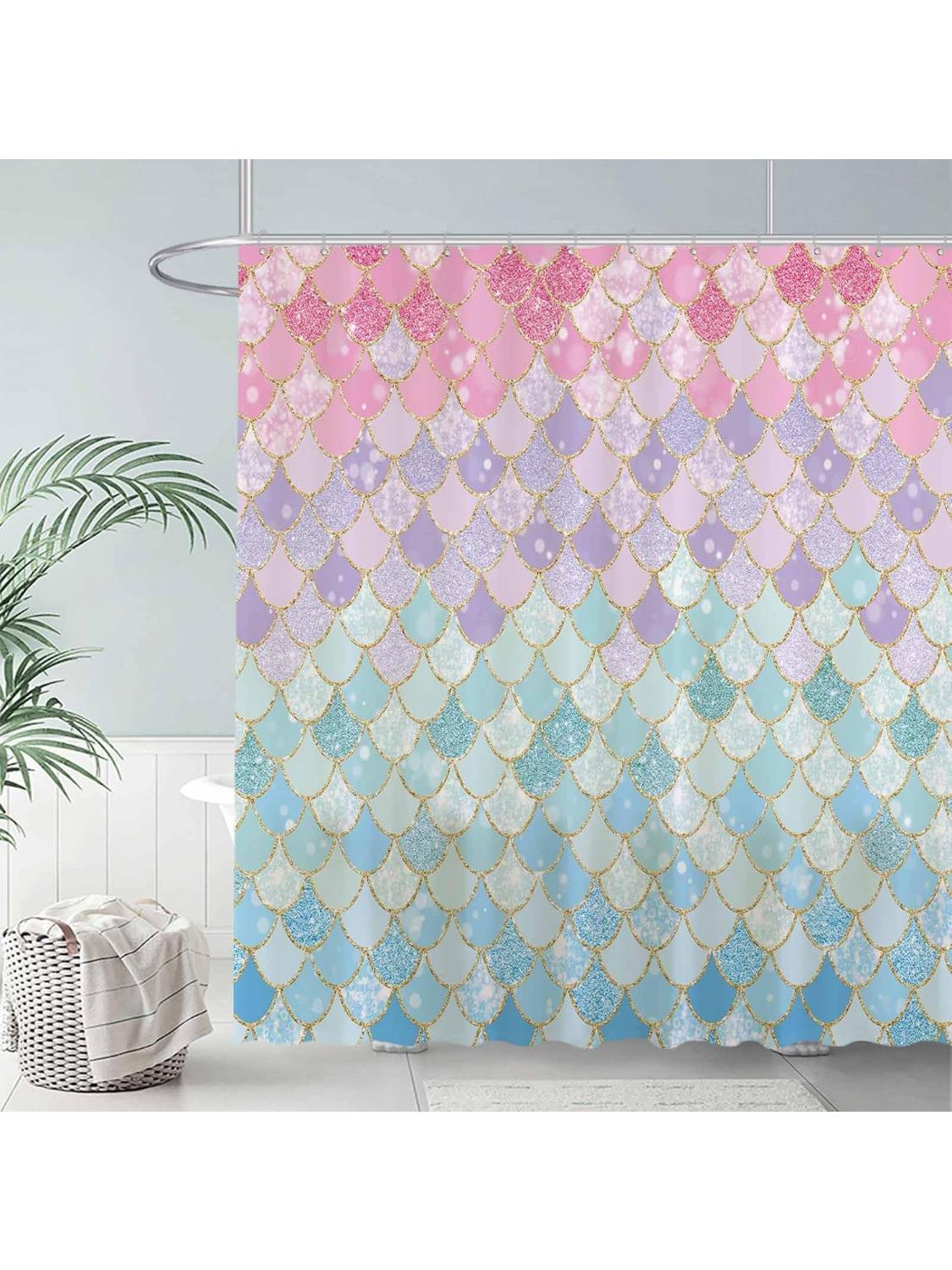 Mermaid Scales Shower Curtain For Bathroom Ocean Under The Sea Pink And Blue Girl Home Bath Decors Durable Waterproof Fabric W60H190(CM)-1 Pcs
