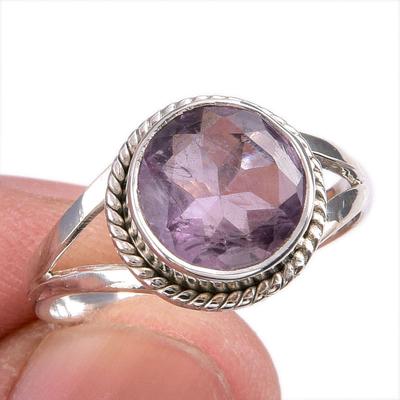Anillo de amatista rosa natural, hecho a mano, en plata maciza 925, talla 9.5, u9Q59