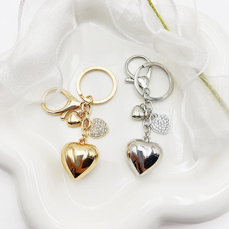 Sweet Cool Wind Big and Small Peach Heart Keychain Y2k Niche Diamonds Love Bag Pendant Decoration Accessories for Women