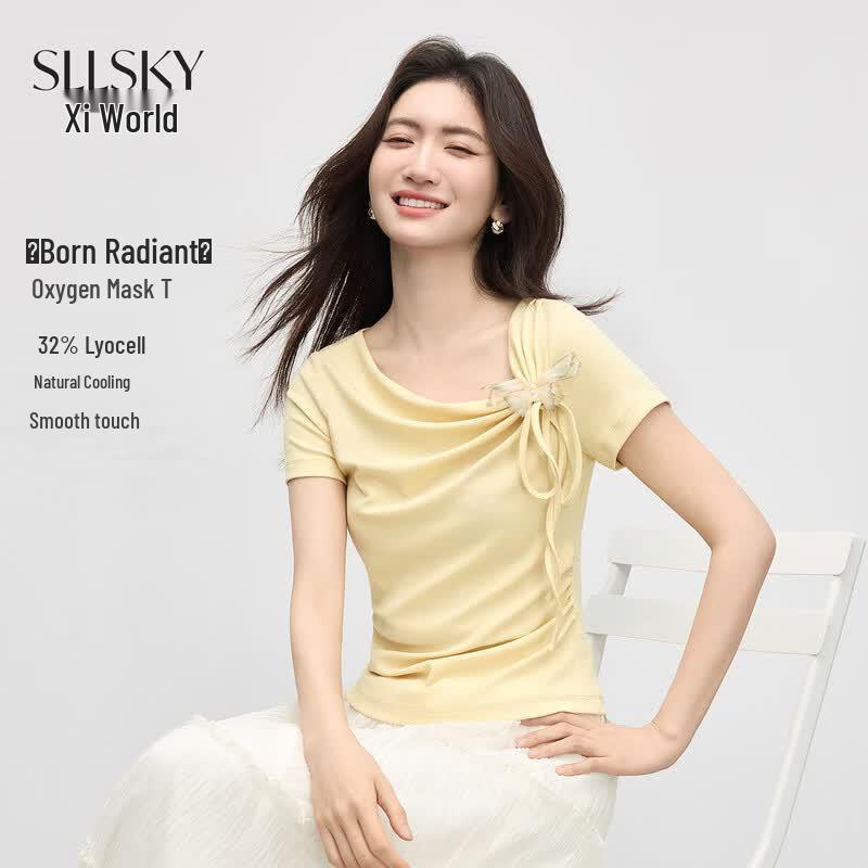 SLLSKY Women s Asymmetrical Slash Neck T-Shirt EU 41