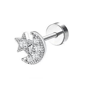 Bobisty 1PC Cartilage Stainless Steel Earrings for Women Flat Back Stud Earrings for Cartilage Helix Piercing Jewelry