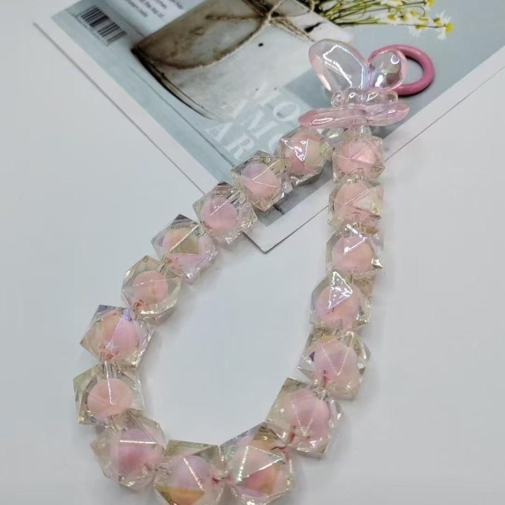 

Gifts Butterfly Sparkling Diamond Phone Chain Anti-loss Bag Keychain Colorful Beaded Hanging Portable Crystal Bead Wrist Strap рожевий