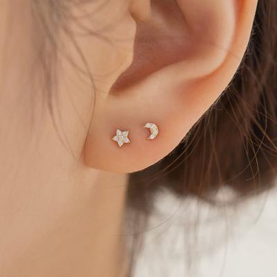 LUNNE 14k Gold Mini Crescent Star Cubic Zirconia Earrings (14k Gold) #ES26