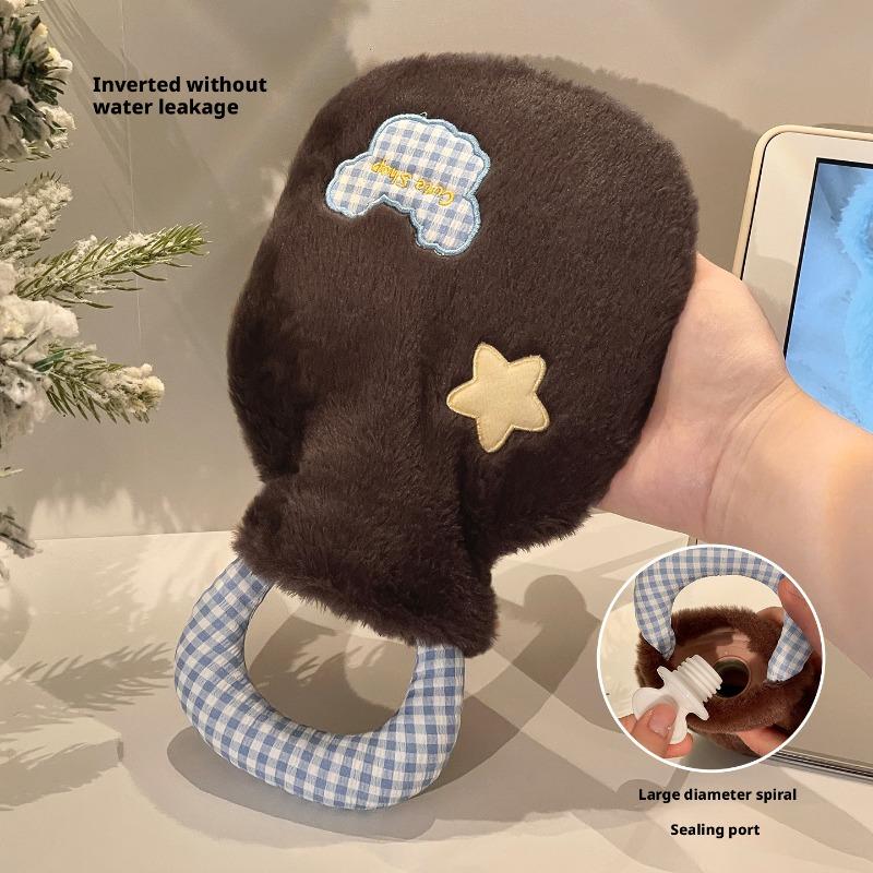 Simple Plaid Stitching Portable Cute Plush Water Warmer Hot Water Bottle Comfortable Soft Warm Belly Hands Elastic