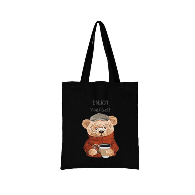 Women Shopping Bag All-match Bear Series Handbag Foldable Reusable Cloth Shopper Harajuku Style Bag Student Canvas Tote Bag