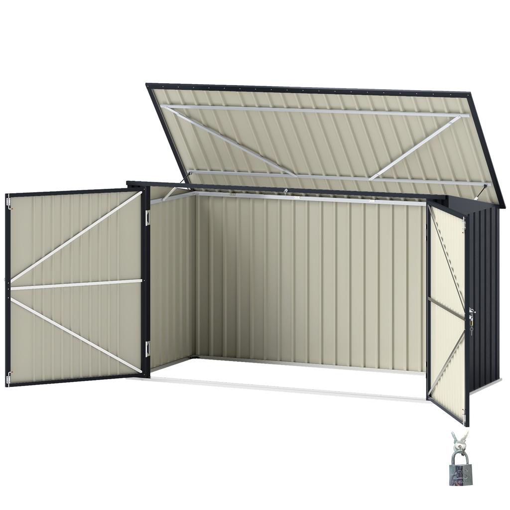 Steel Bin Shed for 3 Bins of 240L with 2 Doors and Lid, 233x105x118.5/133 Cm, Dark Grey