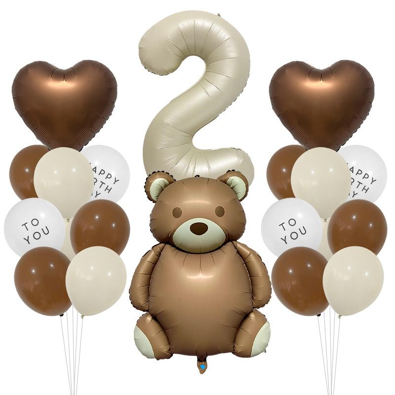 Cute Teddy Matte Bear Balloon Set Vintage Baby Shower Photo Props Birthday Party Scene Arrangement