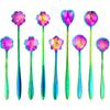 9 PCS Rainbow Flower Spoon Set, 2 Different Size Stainless Steel Reble Teaspoons for Drink Mixing Milkshake Jam