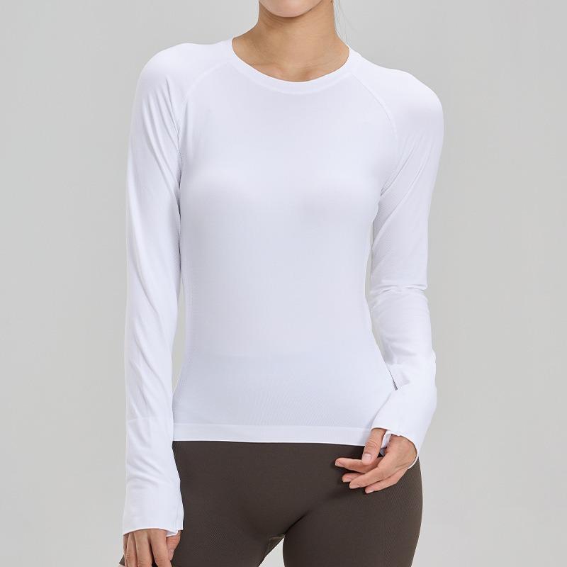 Autumn and Winter New Style Quick-drying Seamless Long-sleeved Women's Round-neck Slim Fitness Wear Tight-fitting Design Casual Yoga Wear Top