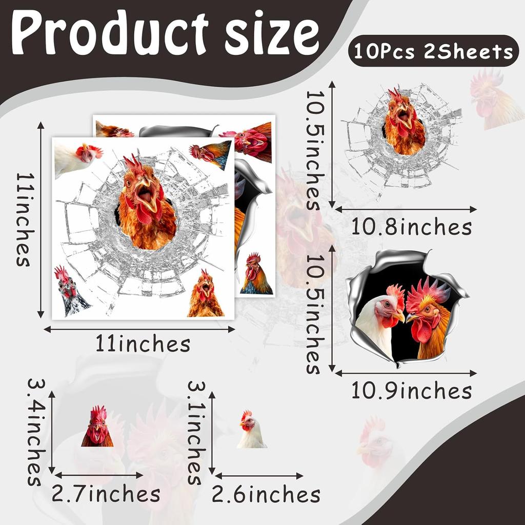 Chicken Car Stickers Funny Chicken Window Decals Poultry Car Bumper Decals 3D Realistic Rooster Decals Funny Car Stickers Funny Farm Animal Chicken