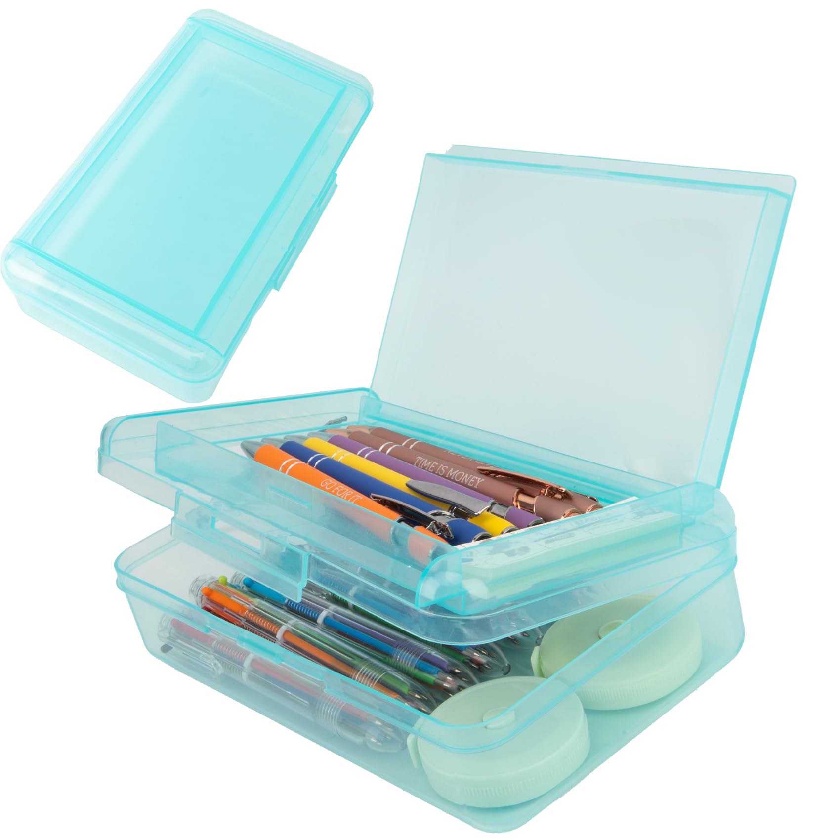 Snap-Tight Lid Pencil Case Smooth Edge Double Layer Pencil Case Hard Pen Case Non-Toxic Plastic Pencil Box For Back To School синий
