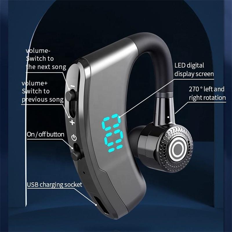 V9 Wireless Bluetooth 5.2 Earphone Handsfree Business Single Earbud With Mic