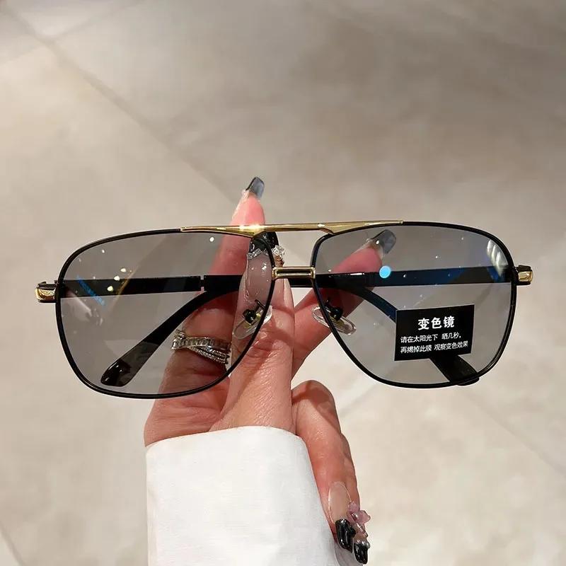 Oversized Vintage Sunglasses Men Women Fashion Polarized Pochromic Shades Eyewear Double Bridge Driving Sun Glasses