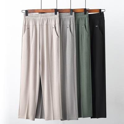Middle Aged Women's Pants Summer Thin High Waiste Elastic Loose Straight Pants Female Casual Trousers