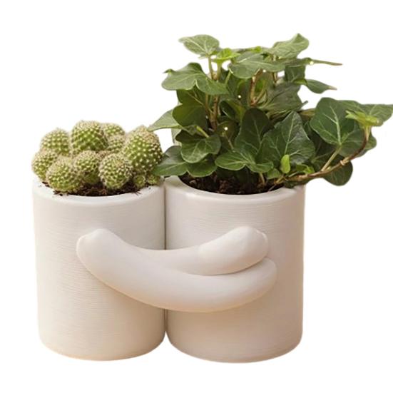 Hug Design Flowerpot White 3D Printed Matte Texture Double